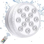 Dränkbara ledlampor med , RF-fjärrkontroll, 10 led undervattenspoollampor Ip68 Vattentät, batteridriven dammlampa för badkar, dusch, varm T