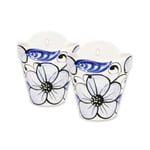 Blue Flowers Hand Painted Set of 2 Outdoor Garden Hanging Plant Pots (D) 22cm