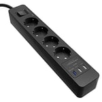 KabelDirekt – Bloc multiprise avec 4 Prises (USB, Quick Charge 3.0, Charge Jusqu’à 3× Plus Rapide Selon l’Appareil, Protection parafoudre/surtension, testé par TÜV, Noir)