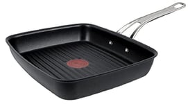 Tefal Jamie Oliver Cook's Classics E2454144 Poêle à griller antiadhésive, passe au four, induction, poignée rivetée, aluminium anodisé dur, noir, 27 cm x 23 cm