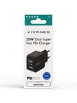 Vivanco Nopea 1xUSB-C PD / USB-A kotilaturi 20W Musta