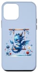 Coque pour iPhone 12 mini Dragon ludique se balançant dans le jardin sur fond bleu.