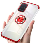 ZHIYIJIA Samsung Galaxy A51 4G Case 6.5" Finger Ring Holder Stand Slim Clear Soft TPU Electroplated Frame Shockproof Bumper Phone Case Cover - Red