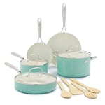 GreenLife Artizan Healthy Ceramic Non-Stick 12-Piece Cookware Pots and Pan Set, Stainless Steel Handle, PFAS-Free, Induction, Oven Safe, Turquoise