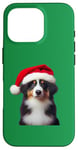 iPhone 16 Pro Miniature American Shepherd With Santa Hat Christmas Xmas Case