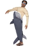 Smiffys Man-Eating Shark Costume, Grey with Shark Bodysuit & Goggles, Funny Fancy Dress, Comedy Dress Up Costumes