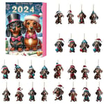 Adventskalender 2024 Jul 24 Dagar Nedräkning 2D Akryl Tax Hund Hänge Ornament Blind Box Överraskningsgåva