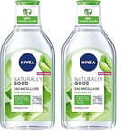 NIVEA NATURALLY GOOD Eau Micellaire à l’Aloe Vera Bio 400 ml, nettoyant visage aux ingrédients d’origine naturelle, soin visage fraîcheur hydratant et rafraichissant (Lot de 2)