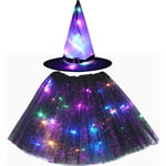 Women Kids Girl Luminous LED Glow Lights Elf Witch Hat Star Skirt Spider Web Wiz