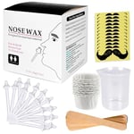 Nose Wax Kit de cire pour nez pour homme et femme, 100 g de cire pour poils de nez, 20 applicateurs à pointe sûre, 10 applicateurs en bois, 10 récipients et 10 pochoirs à moustache