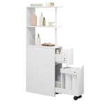 EUGAD Armoire Salle de Bain Étroite, Armoire de Rangement Haute sur Pied, avec 2 Compartiments Ouverts, 2 Tiroirs et roulettes, Meuble d'Appoint pour Cuisine, Chambre, 19x45x113cm, Blanc, 0207WY