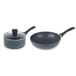 Russell Hobbs Pan Set 2 Piece 20 cm Saucepan & 28 cm Stir Fry Pan Blue Marble