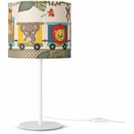 Paco Home Lampe Poser Chambre Enfant Chevet Abat-Jour Tissu Applique Ronde Animaux Lampe de table - Blanc, Design 2 (Ø18 cm)