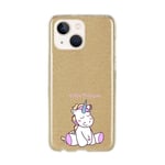 Coque pour Iphone 13 paillettes dore licorne enjoy