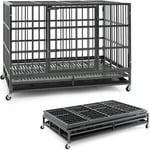 Goplus - Cage pour Chien Pliable en Métal avec Roues Verrouillables, Cage avec Double Portes Verrouillables, Plateau Amovible, Cage Intérieur