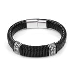 Bracelet Femme Bijoux Bracelet en Cuir Marron Noir pour Hommes Punk Corde Tressée en Acier Bouton Magnétique Bracelet Masculin Bijoux Cadeau d'anniversaire-Noir_18.5Cm