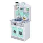 Teamson Kids Little Chef Madrid Classic Interactive Wooden Play Kitchen with Sink, Oven, Microwave and Storage Space for Easy Clean Up, Grey with Mint Accents