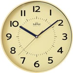 MPM Quality Horloge murale design en plastique jaune - Grands chiffres arabes - Mouvement à quartz - Diamètre : 320 mm - Moderne - Analogique - Décoration murale pour salon, cuisine, bureau, chambre à