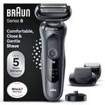 Braun Series 6 Electric Shaver With Beard Trimmer, Charging Stand & Travel Case, 100% Waterproof, Wet & Dry, UK 2 Pin Plug, 60-N4500cs, Grey Razor, Rated Which Best Buy