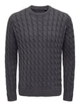 Onskicker Life Reg 3 Cable Crew Knit Tops Knitwear Round Necks Grey ONLY & SONS