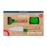 Opinel - Coffret Complet Petit Chef - Ustensiles de Cuisine Enfant - Couteau, Éplucheur, Protège-Doigts - Hêtre & Inox - Vert