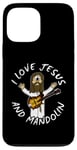 Coque pour iPhone 13 Pro Max I Love Jésus et Mandoline Chrétienne Worship Église Bluegrass