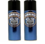 2x Hammerite HAMMERED BLACK Direct to Rust Metal Spray Paint Aerosol 400ml