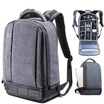 K&F Concept Sac a Dos Appareil Photo Reflex/Ordinateur/Trépied Accessoires Noir pour Canon Nikon Sony Olympus, Mochila, Tablette, Gris, L