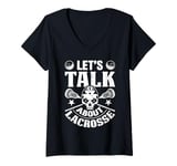 Womens Let’s Talk About Lacrosse Skull Stick Lover Lax Player Gifts V-Neck T-Shirt