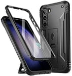 Poetic Revolution Case Compatible with Galaxy S23 5G 6.2 inch, Full Body Rugged Shockproof Protective Cover Case with Kickstand, Built-in Screen Protector Work with Fingerprint ID, Black