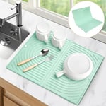 Oamwrae Tapis Égouttoir Vaisselle, Pliable Tapis Vaisselle, Résistant à la Chaleur Tapis de Séchage Vaisselle, Universel Antidérapant Sous-Plat en Silicone pour Cuisine (43×34 cm, Vert)