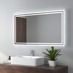 EMKE Miroir de Salle de Bain avec éclairage, 100 x 60 cm, avec Interrupteur à Bascule, Anti-buée, 2 Couleurs de lumière Blanc Chaud/Blanc Froid, Horizontal/Vertical, économie d'énergie