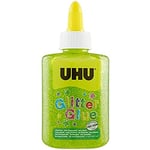 UHU Glitter Glue - Idéale loisir créatif, formule adaptée pour les enfants, lavable, vert, bouteille de 88,5ml