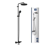 GROHE Vitalio Start 250 - Bath Thermostatic Shower System with Aquadimmer (Round 25cm Head Shower Rain Spray and 11cm Hand Shower 2 Sprays: Rain & Jet, Hose 1.75m, Water Saving), Matt Black, 269882431