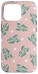 iPhone 16 Pro Aesthetic Green Bow On Light Pink Coquette Pink Christmas Case