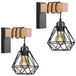 Sifree - Lot de 2 Applique Murale Intérieur Vintage Industrielle Lampe Murale E27 Luminaire Abat-jour en Métal avec Support en Bois pour Salon