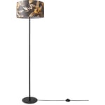 Paco Home - Lampadaire Salon Déco Bureau Trépied Abat-Jour Rond Tissu Fleurs Jungle Design 6 (Ø38 cm), Lampadaire à un pied - Noir