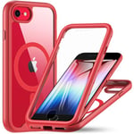 Hensinple Magnétique Coque pour iPhone SE 2022/iPhone SE2020/iPhone 8/iPhone 7 4,7 Pouces avec Protection D'écran, Compatible avec MagSafe, 360 Degrés Antichoc Protection Etui Housse - Rouge