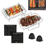 10PCS Air Fryer Accessories Pack - Stainless Steel Suitable for Ninja Food Dual Zone Air Fryer | Includes: 2 Dehydrator Racks | 4 Skewers | 2 Silicone Gloves | Air Fryer Time Chart + Conversion Chart