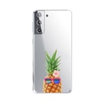 Coque Galaxy S21 PLUS ananas lunettes tropical fleur