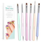 AIMEILI 6 Pièces Pinceaux à Ongles Pour Nail Art Kit de Brosse à Ongles Double Extrémité Nail Art Brushes