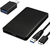 USB 3.0 Boitier Disque Dur Externe 2.5'',USB Externe 2.5 Pouces Disque,pour SATA HDD et SSD de 2,5'' et 7/9.5 mm,Haute Vitesse à 5Gbps,avec Adaptateur USB-C vers USB 3.0,UASP-Noir(Q68)