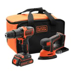 Black & Decker 18V Twin Kit Cordless Combi Drill Mouse Sander BCD700S & BDCDS18