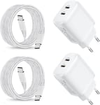 2pack Dual 25w Usb C Chargeur Et Cable Pour Samsung Galaxy A55 5g A16 A15 A25 A35 A05s A54 A53 A23 A34/S23 Fe/S24 Plus Ultra/Z Fold 4 5/Z Filp/S22 Iphone 15 Rapide Adaptateur Type C Prise Secteur