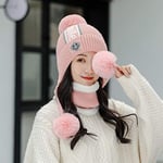 WAZHX Smiley Face Bonnet en Laine Femmes Chapeau d'hiver Bonnet Tricoté Chaud All-Match Ball Ball Earmuff Head Hat Hiver Vélo Chapeau Chapeau + Écharpe Rose