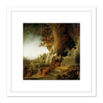 Rembrandt Christ And St Mary Magdalen At The Tomb 8X8 Inch Square Wooden Framed Wall Art Print Picture with Mount