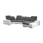 Vente-unique Canapé d'angle panoramique convertible en tissu et simili BOILEAU - Bicolore Gris/Blanc - Angle droit