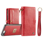 Röd CaseMe Plånboksfodral med Magnetskal PU-läder för iPhone 7 Plus/ 8 Plus | Kortfack | Magnetic Wallet | CaseMe