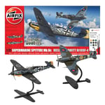 Airfix Gift Set - Model Plane Kits - A50194 Supermarine Spitfire Mk.Vc vs Bf109F-4 Dogfight Double Model Building Set, 1:72 Scale Model Kit for Adults & Kids 8+ - Plane Models Military Gifts for Men