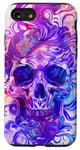 Coque pour iPhone SE (2020) / 7 / 8 Aquarelle violette ethnique horreur bleu feu flamme crâne